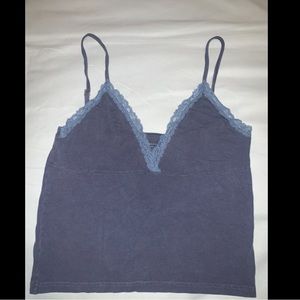 Brandy Melville cropped blue tank top with lace trim